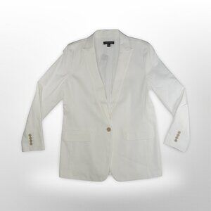 Ann Taylor White One-Button Stretch Cotton Blazer - Size 8